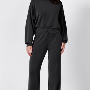 ODODOS Modal Soft Lounge Set Black Oversized Sweatshirt + Wide Leg Pants XL
